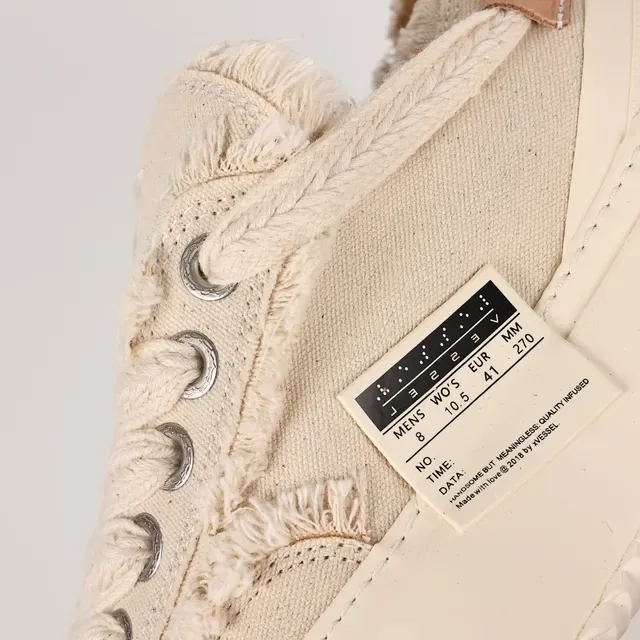 Beige Brown Frayed Canvas Upper Rope-Style Laces Sneakers 6