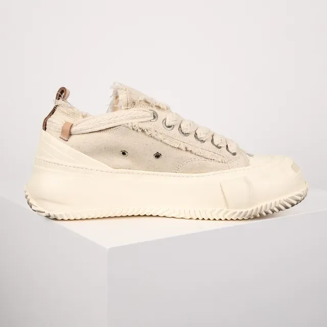 Beige Brown Frayed Canvas Upper Rope-Style Laces Sneakers 7