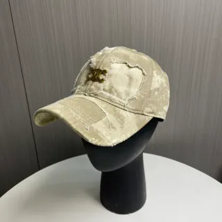 米色金色做旧牛仔布破边缝线棒球帽