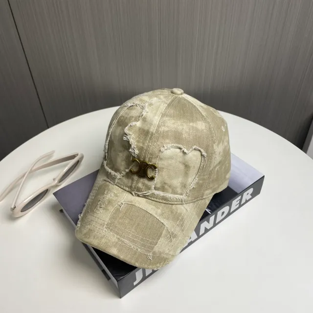 米色金色做旧牛仔布破边缝线棒球帽 2