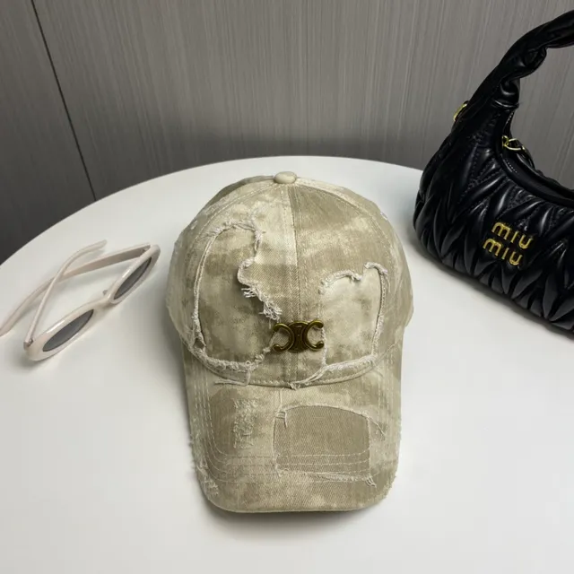 米色金色做旧牛仔布破边缝线棒球帽 3