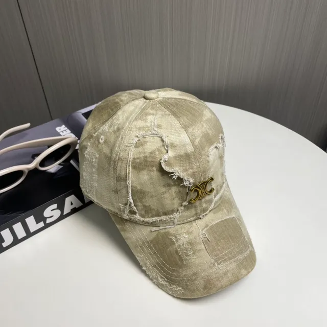 米色金色做旧牛仔布破边缝线棒球帽 4