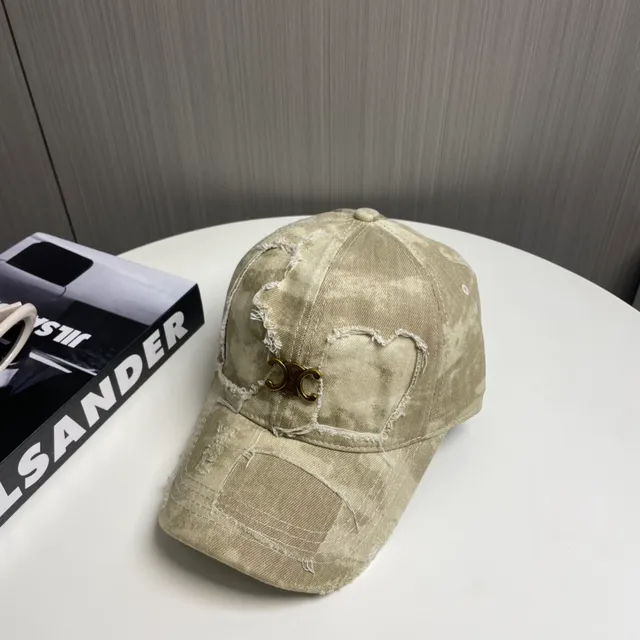 米色金色做旧牛仔布破边缝线棒球帽 5