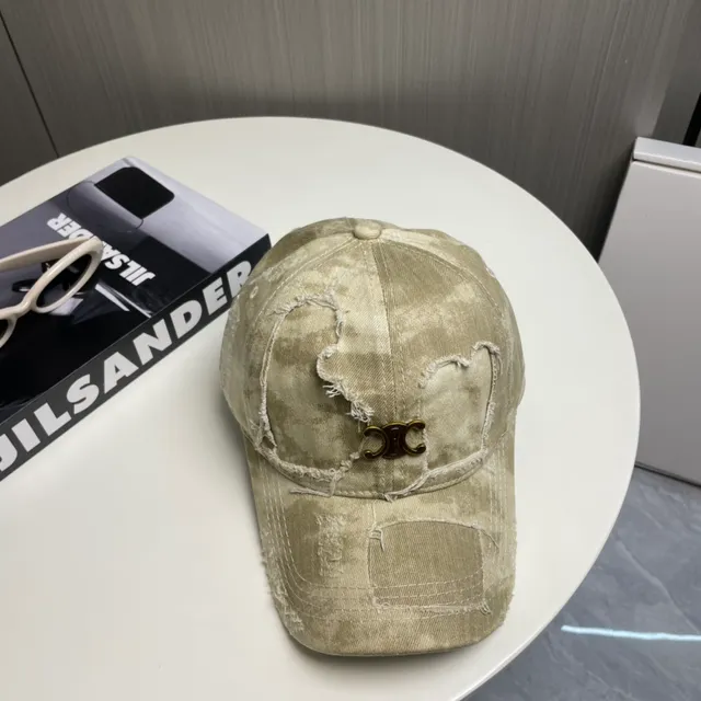 米色金色做旧牛仔布破边缝线棒球帽 6