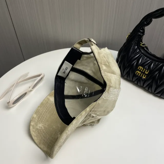 米色金色做旧牛仔布破边缝线棒球帽 7