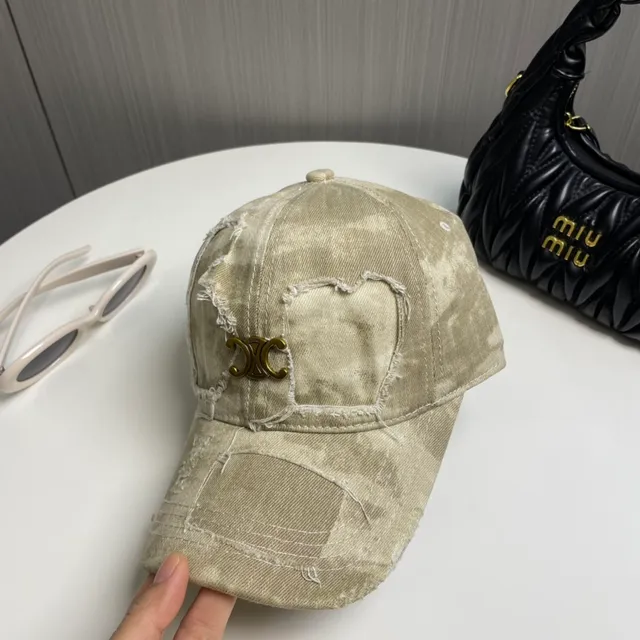 米色金色做旧牛仔布破边缝线棒球帽 9