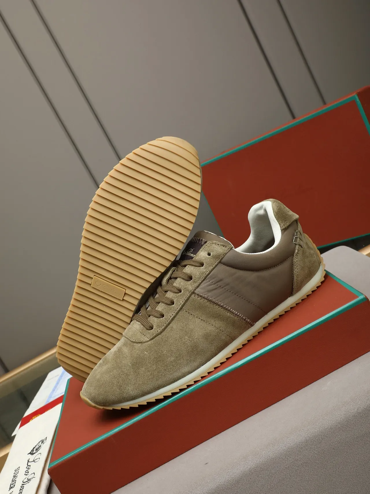 Beige Suede and Nylon Retro Runner Lifestyle Sneaker 4