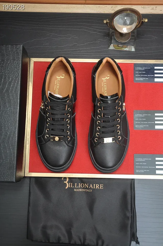 Billionaire Black Pebbled Leather Croc-Panel Lifestyle Sneakers 4