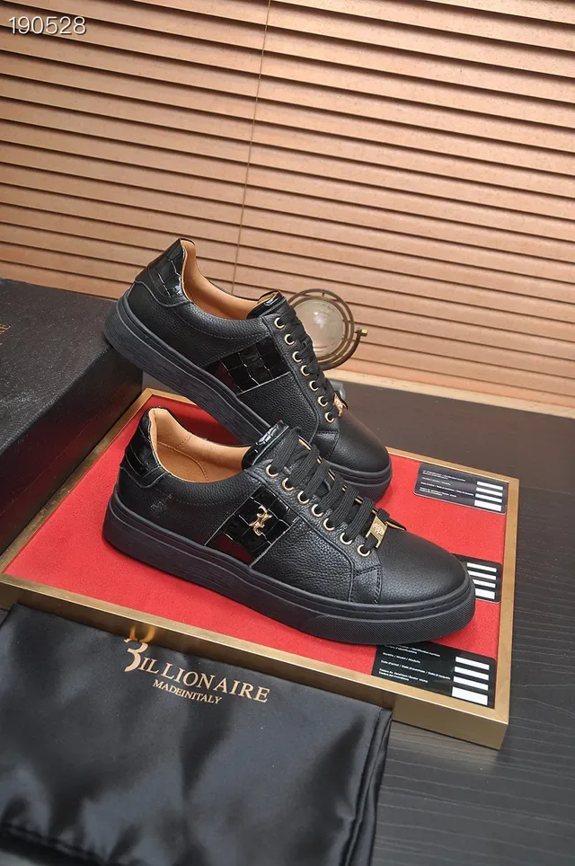 Billionaire Black Pebbled Leather Croc-Panel Lifestyle Sneakers 7