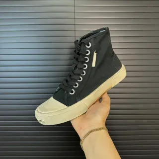 Black and Beige High-Top Canvas Shoe