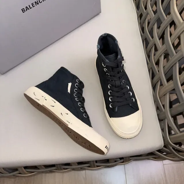 Black and Beige High-Top Canvas Shoe 4