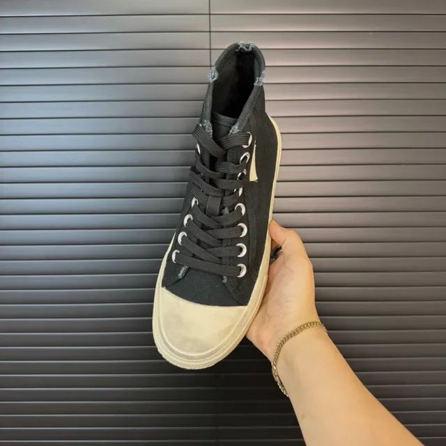 Black and Beige High-Top Canvas Shoe 5