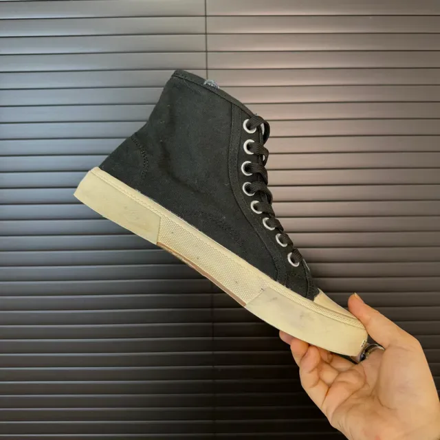 Black and Beige High-Top Canvas Shoe 6