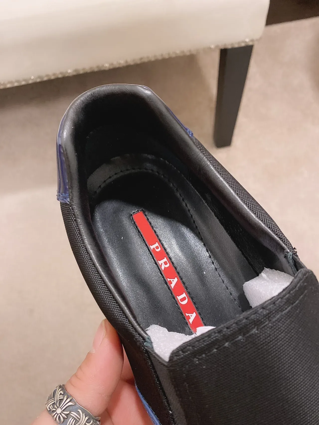 Black and Navy Slip-On Fabric Sneaker 5