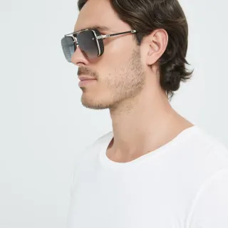 Black and Silver Aviator-Inspired Rectangular Sunglasses