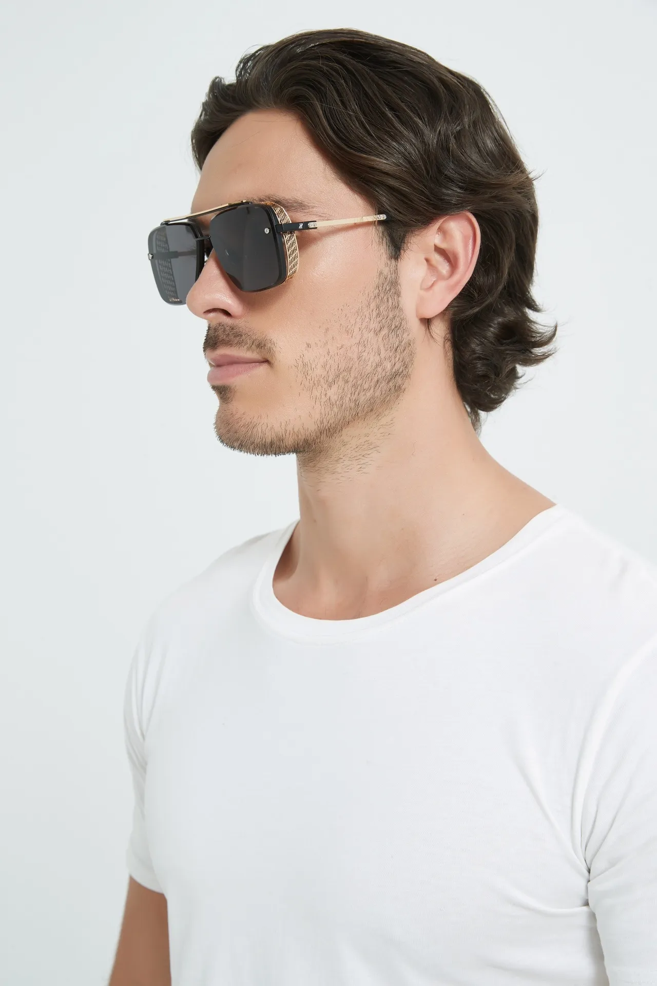 Black and Silver Aviator-Inspired Rectangular Sunglasses 4