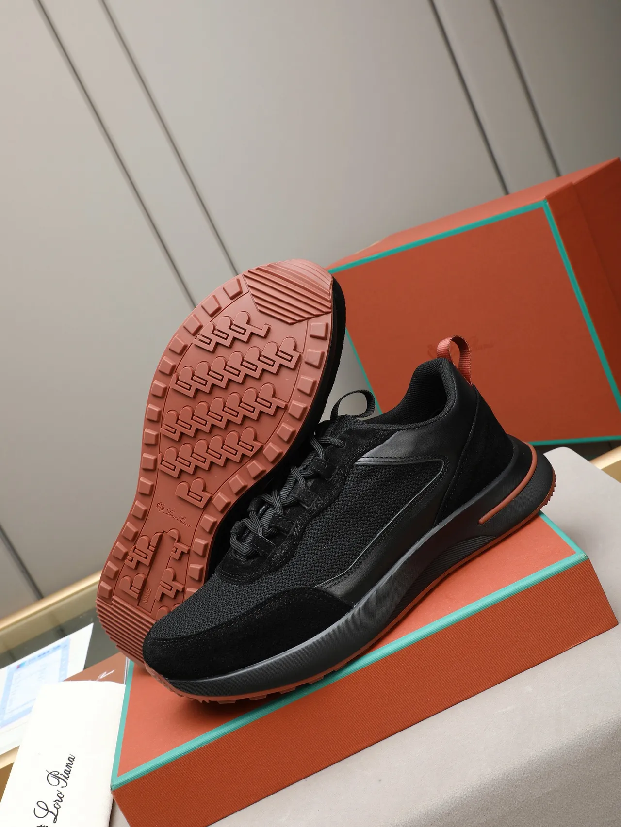 Black and Terracotta Mixed-Material Sculpted Sole Lifestyle Sneaker 4