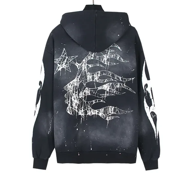 Black and White Graphic-Print Oversized Zip-Up Hoodie 4