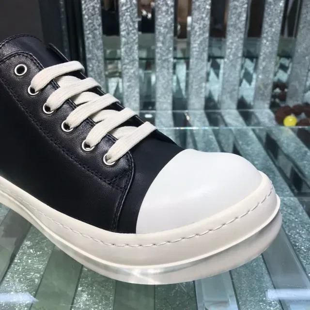 Black and White Leather Low-Top Platform Sneakers 2