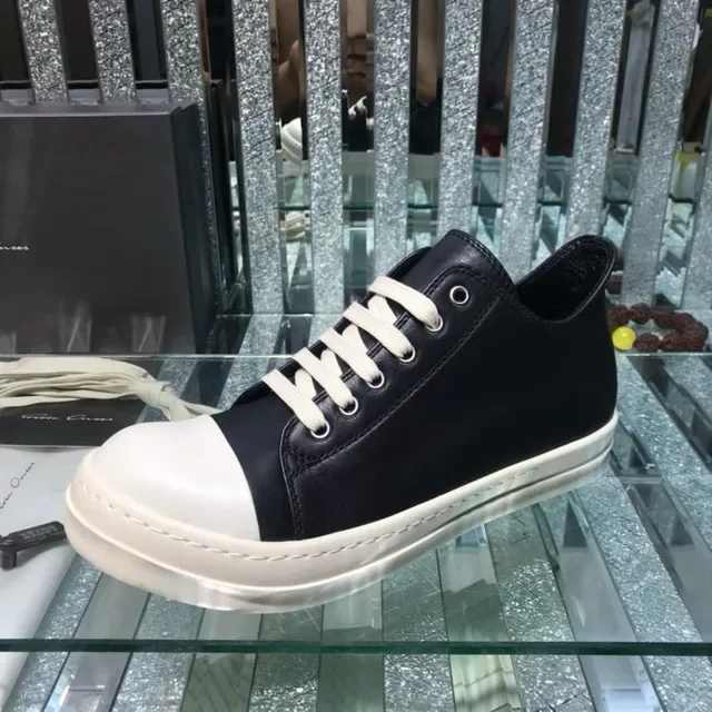 Black and White Leather Low-Top Platform Sneakers 5