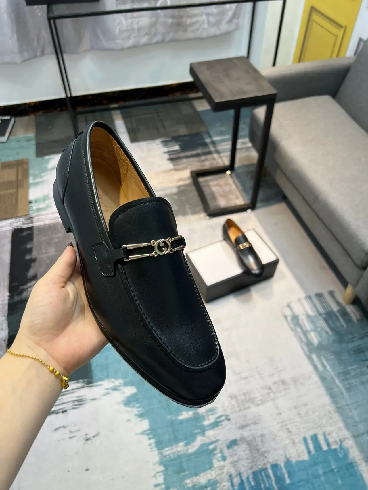 Black Brown Leather Metal Horsebit Ornament Loafer 6