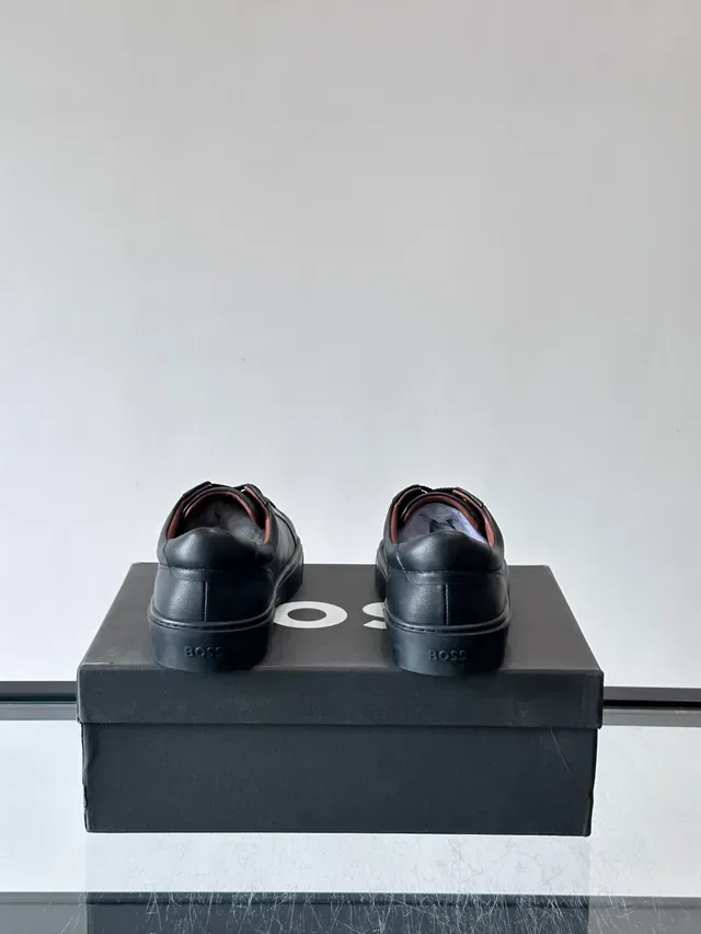 Black Brown Leather Upper Embossed Side Logo Sneakers 3