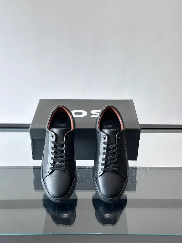 Black Brown Leather Upper Embossed Side Logo Sneakers 4