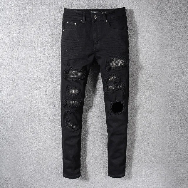 黑色 Distressed Slim-Fit Ripped 牛仔裤 13