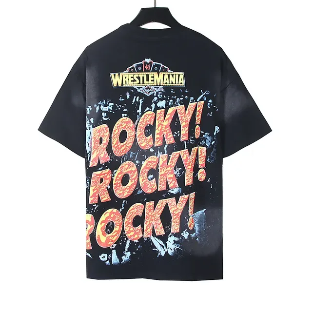 T-shirt noir WWE WrestleMania Bull et Rocky à impression graphique recto-verso 6
