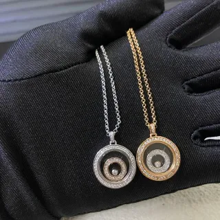 Collier Or Noir Circulaire Charme Rotatif Pavé-Set Halo