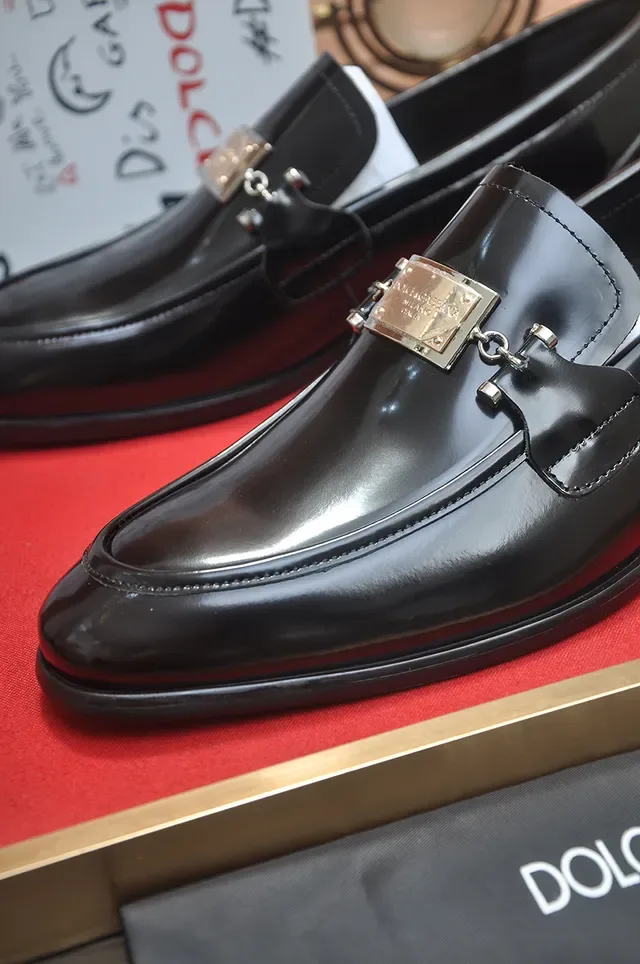 Black Gold Glossy Leather Low Block Heel Loafer 2