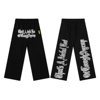 Black Gothic Typography Print Wide-Leg Sweatpants — catalogue photo via WWTop Yupoo