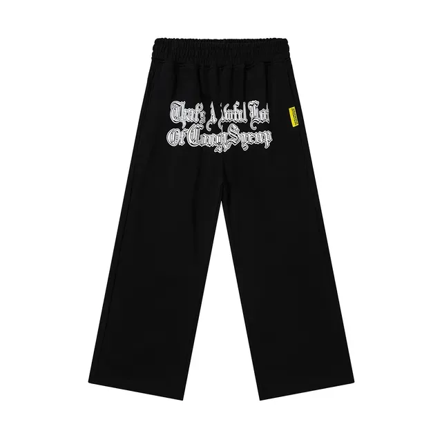 Black Gothic Typography Print Wide-Leg Sweatpants 2