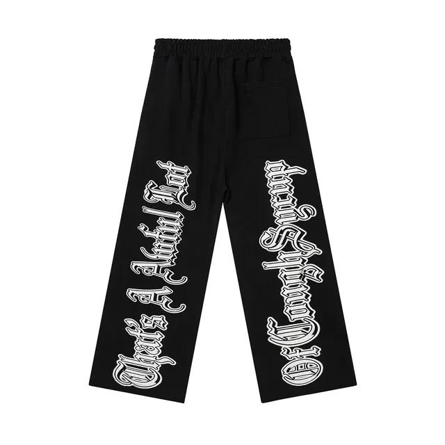 Black Gothic Typography Print Wide-Leg Sweatpants 3