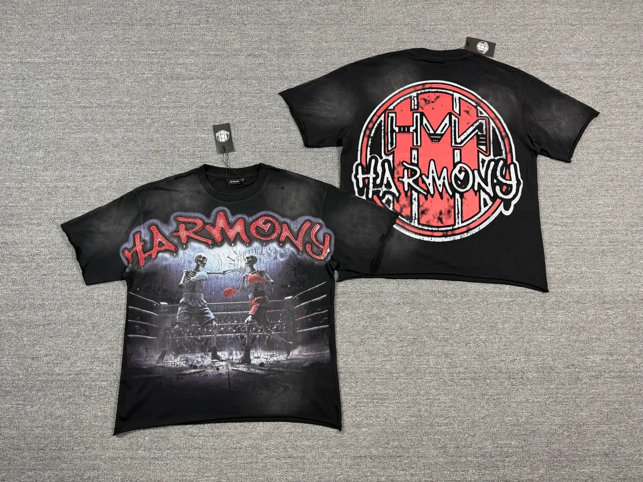 Black Graphic-Print Distressed Skeleton Boxing Motif T-Shirt 4