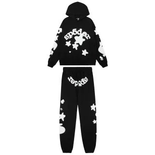 Black Graphic-Print Oversized Hoodie and Jogger Tracksuit