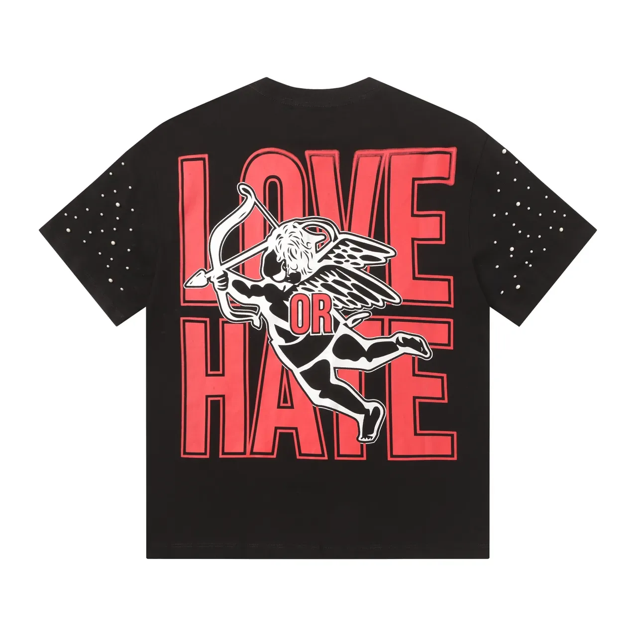 Camiseta preta com estampa gráfica, manga de strass e motivo Cupido 4