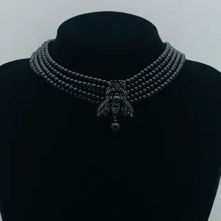 Black Multi-Strand Beaded Choker-Style Necklace