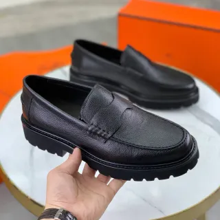 Black Pebbled Leather Penny Strap Loafer