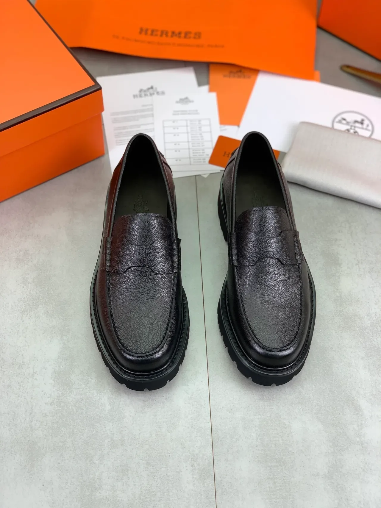 Black Pebbled Leather Penny Strap Loafer 6