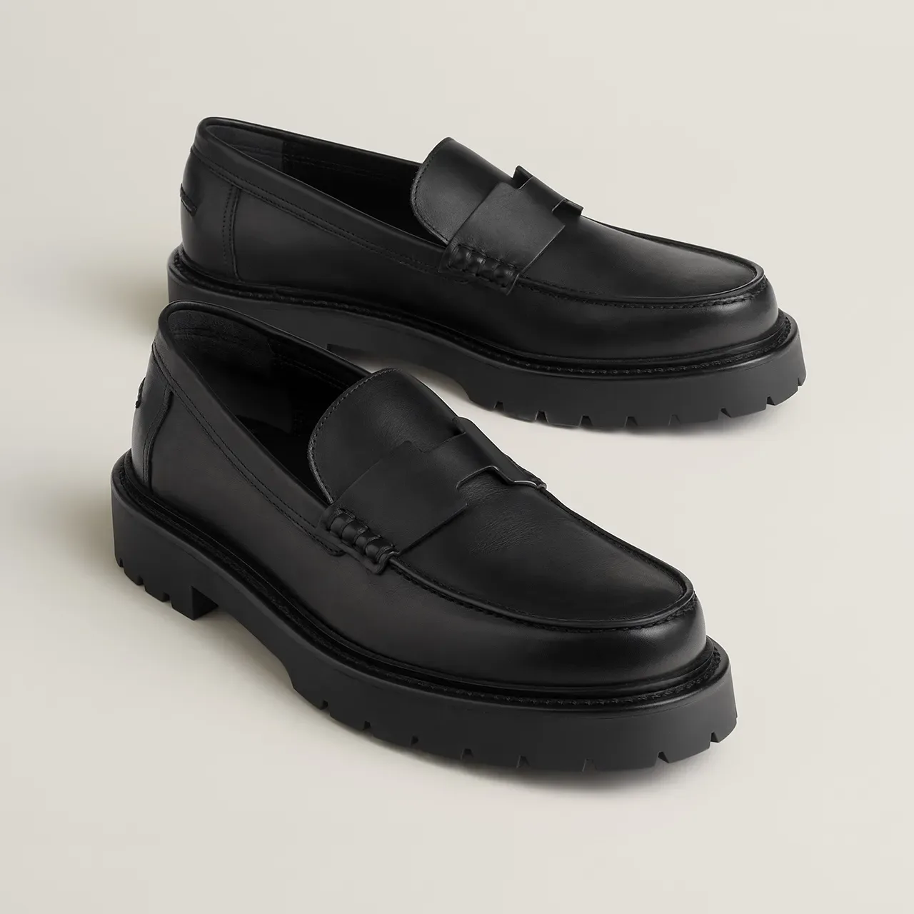 Black Pebbled Leather Penny Strap Loafer 7
