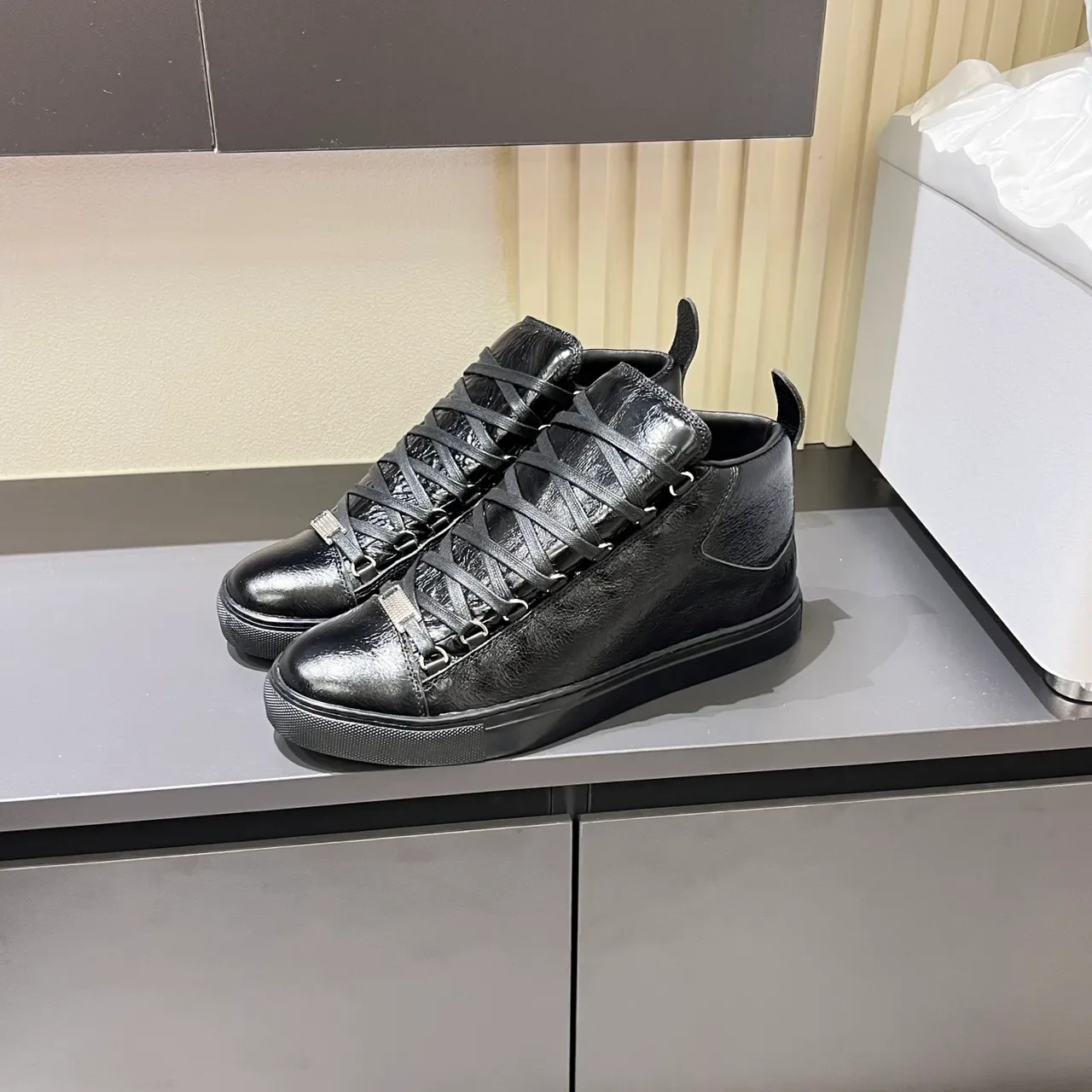 Black Silver High-Top Textured Leather Sneakers 5