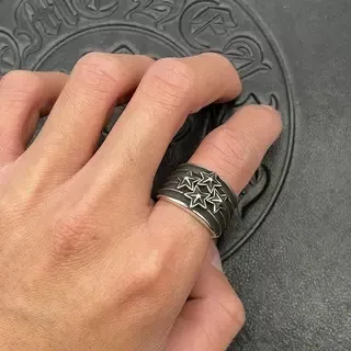 黑色银色堆叠带氧化面戒指 2