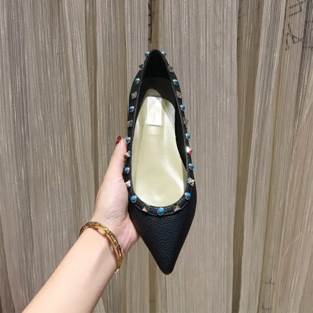 Black Studded Gem-Accented Pointed-Toe Ballet Flats 2