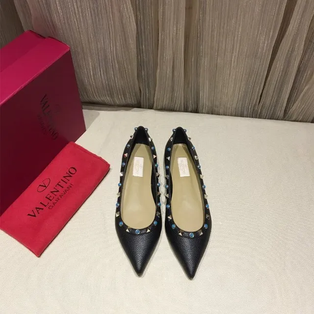 Black Studded Gem-Accented Pointed-Toe Ballet Flats 3