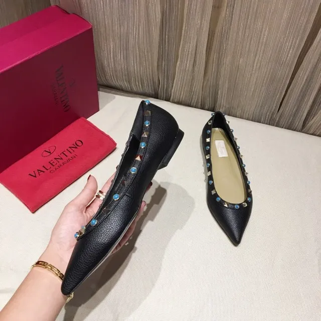 Black Studded Gem-Accented Pointed-Toe Ballet Flats 6