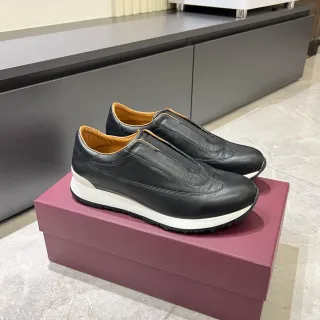 Black White Leather Slip-On Contrast Sole Casual Shoes