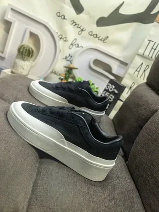 Black Woven Mesh and Suede Platform Sneakers 7