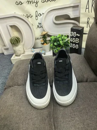 Black Woven Mesh and Suede Platform Sneakers 10