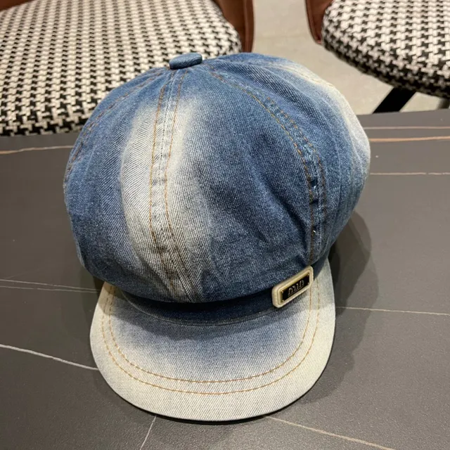 Béret en Denim Bleu Noir avec Construction de Huit-Panneaux de Couronne 3